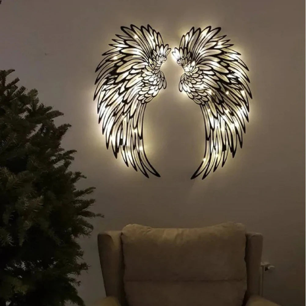 1 Pair Angel Wings Metal Wall Art Decor with Led Lights Wall Hanging Decorations Wall Sculpture Art Angel Wing Decor Photography