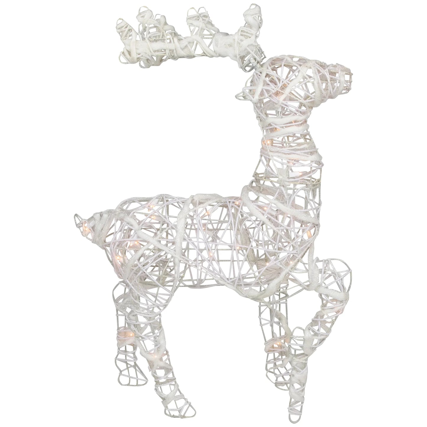 Glittered Rattan Reindeer Outdoor Christmas Decoration - 30" - White - Clear Lights