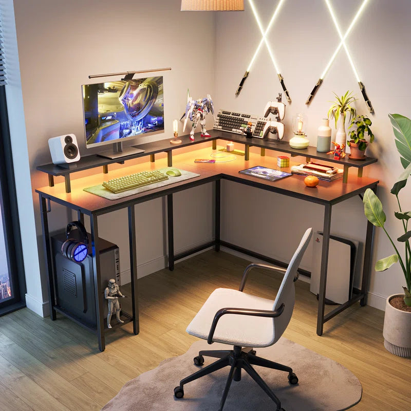 Kamai 54" Desk, L Shaped Desk, Computer Desk, L Desk, Corner Desk, Desks with LED Light, Writing Desk, White Desk, Gaming Desk, Desk for Gaming