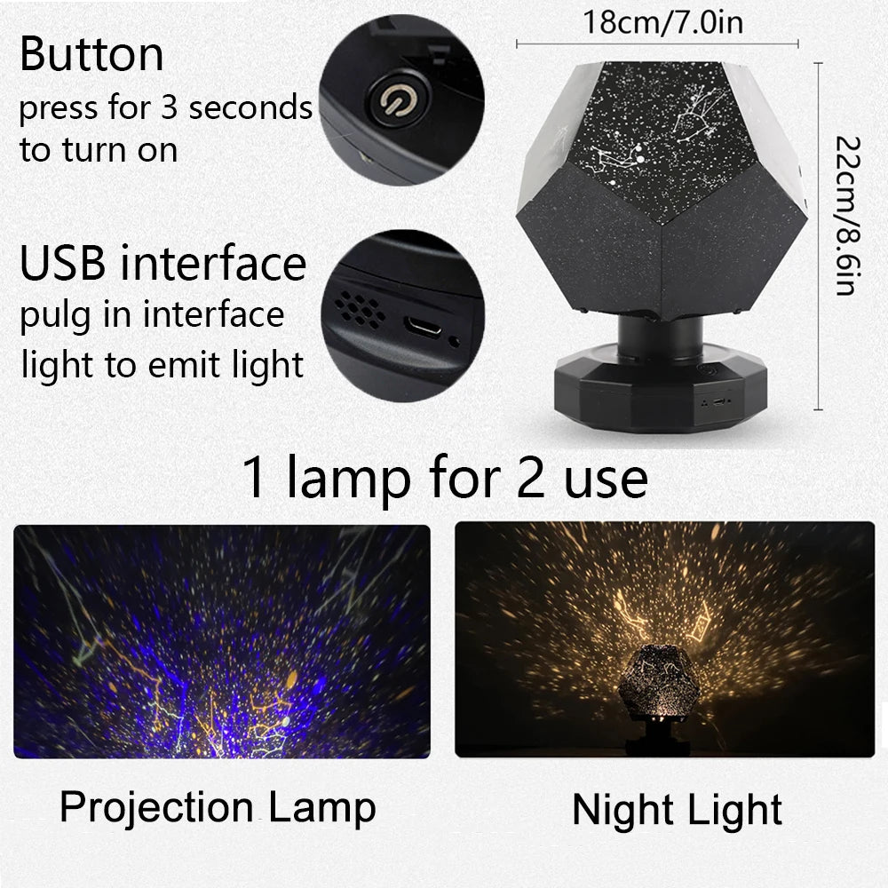 Star Projector Constellation Starry Sky Projector Christmas Gift Led USB Charging Lamp Children'S Night Light Room Decoration