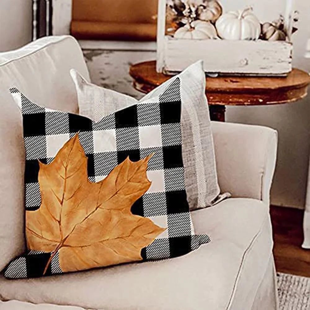 Fall Decorations Pillow Covers 18X18 Inch Linen Farmhouse Pumpkin Maple Leaves Throw Pillow Case for Thanksgiving Autumn Harvest Home Decor