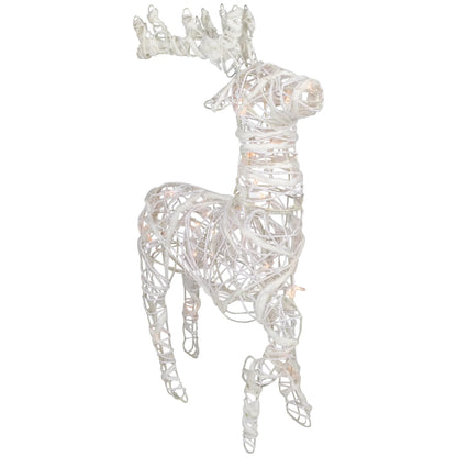 Glittered Rattan Reindeer Outdoor Christmas Decoration - 30" - White - Clear Lights