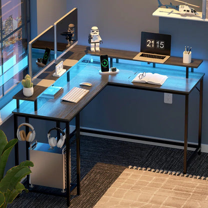 Kamai 54" Desk, L Shaped Desk, Computer Desk, L Desk, Corner Desk, Desks with LED Light, Writing Desk, White Desk, Gaming Desk, Desk for Gaming