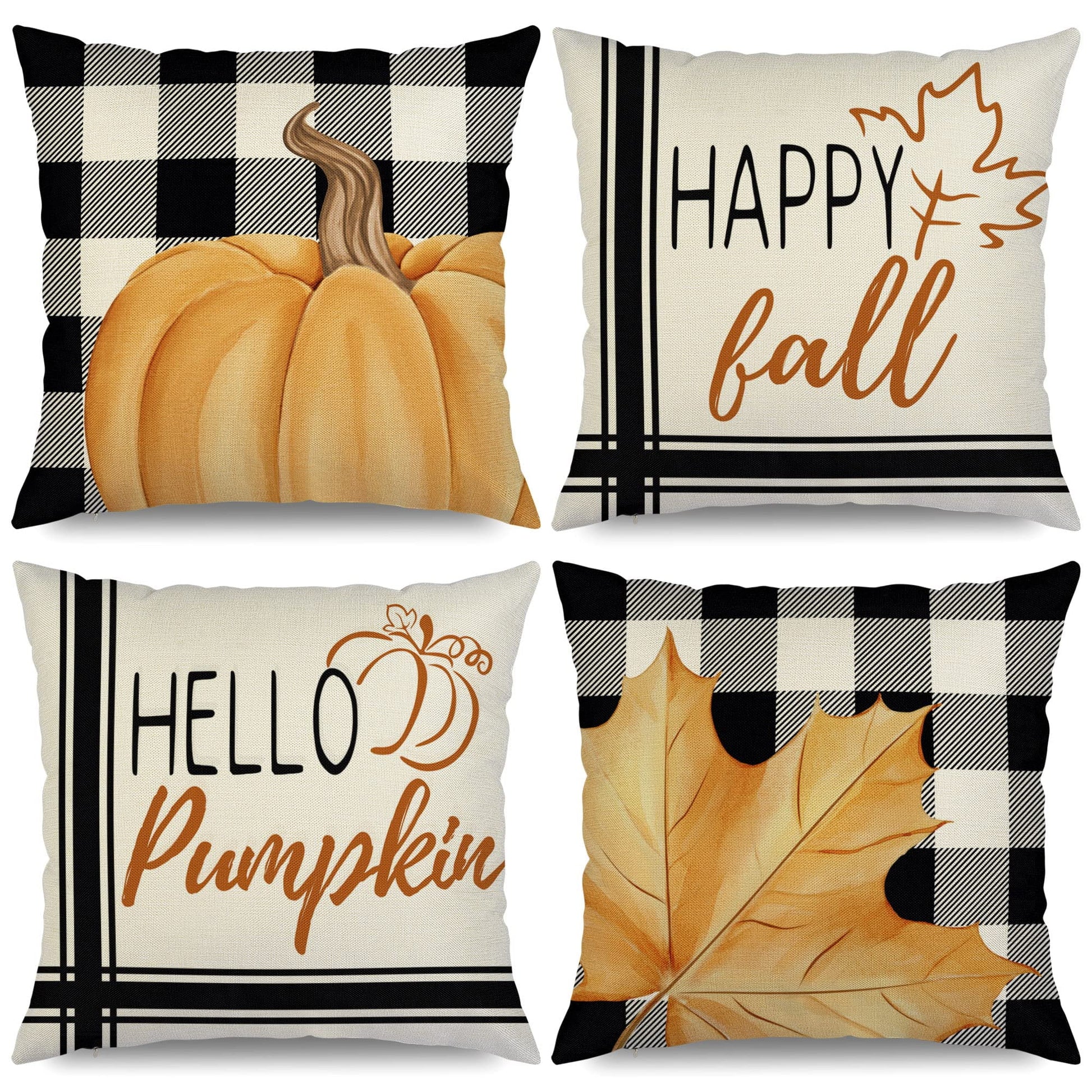 Fall Decorations Pillow Covers 18X18 Inch Linen Farmhouse Pumpkin Maple Leaves Throw Pillow Case for Thanksgiving Autumn Harvest Home Decor