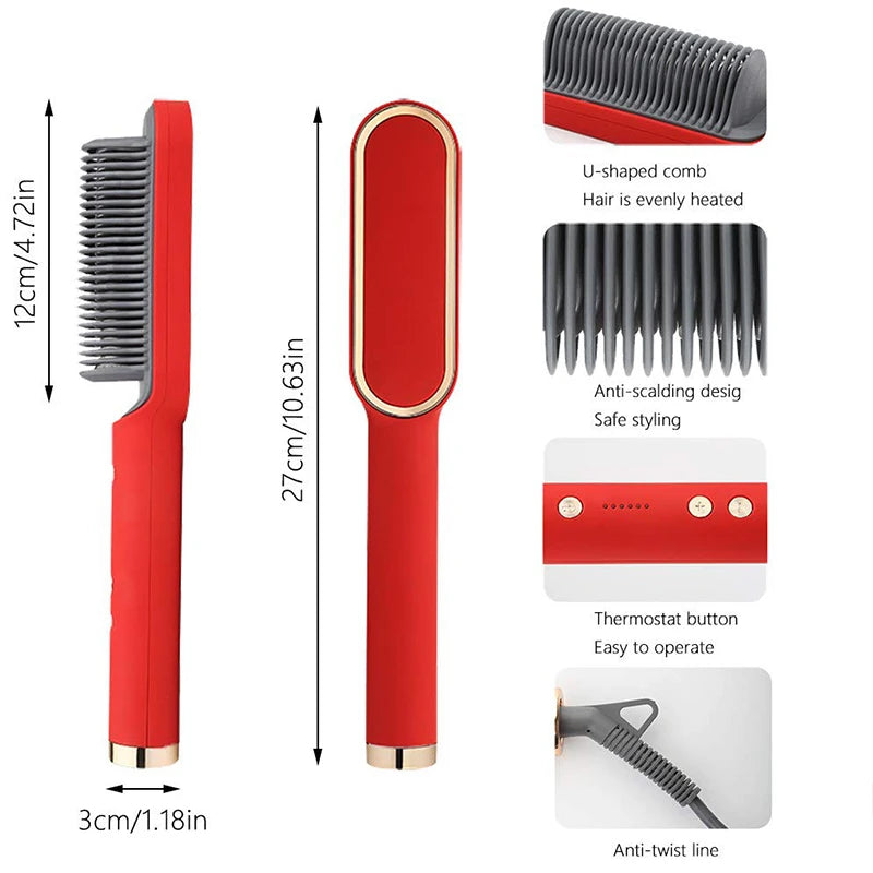 2-In-1 Portable Hair Straightener Electric Hair Straightening Comb PTC Multi-Function Mini Quick Hot Hair Straightener