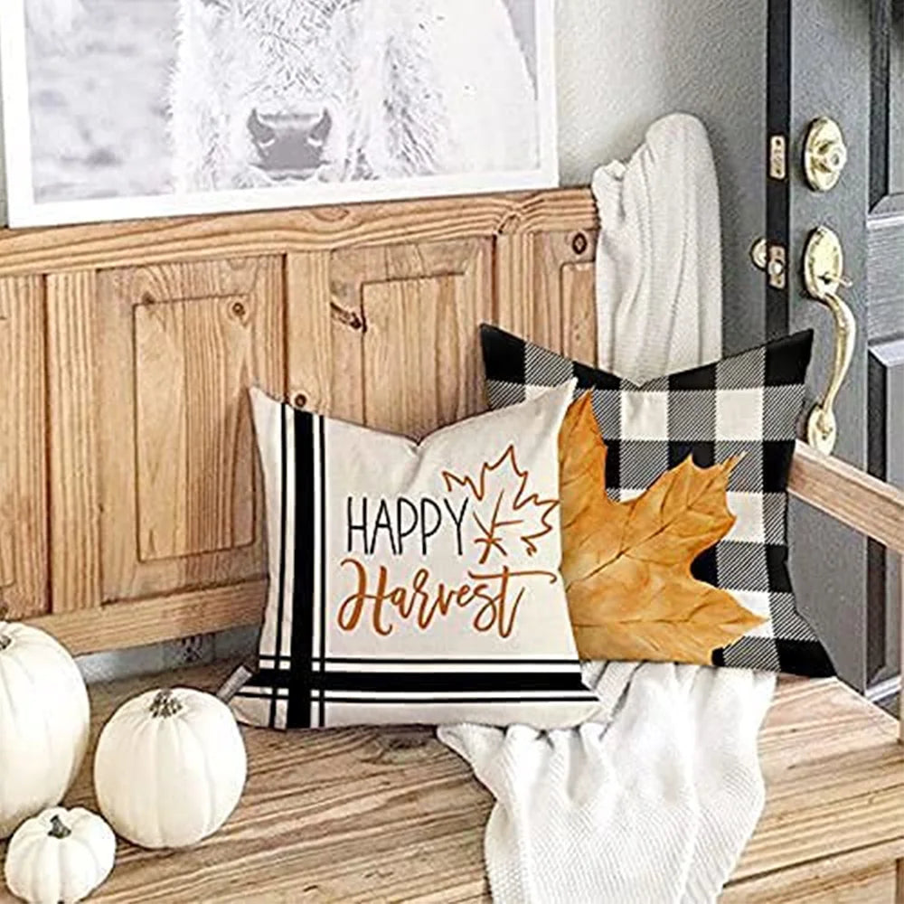 Fall Decorations Pillow Covers 18X18 Inch Linen Farmhouse Pumpkin Maple Leaves Throw Pillow Case for Thanksgiving Autumn Harvest Home Decor